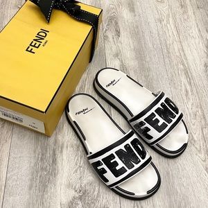 Fendi Special Edition White & Black Logo Slides